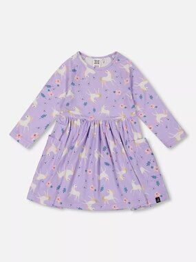 deux par deux Jersey Adorabble Dress With Pockets Lilac Unicorn Print NWT 2T